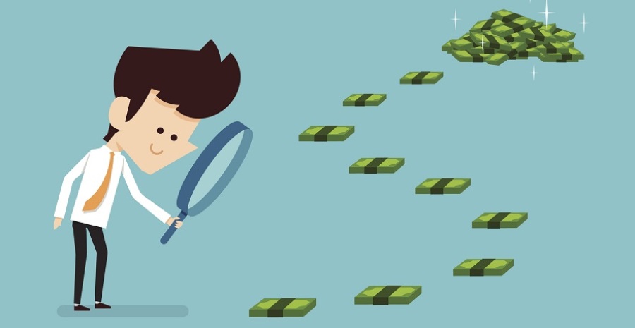Animation of businessman searching for money.