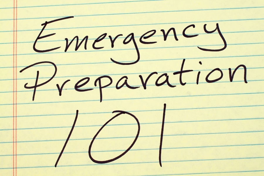 Yellow lined notepad saying "Emergency Preparation 101".