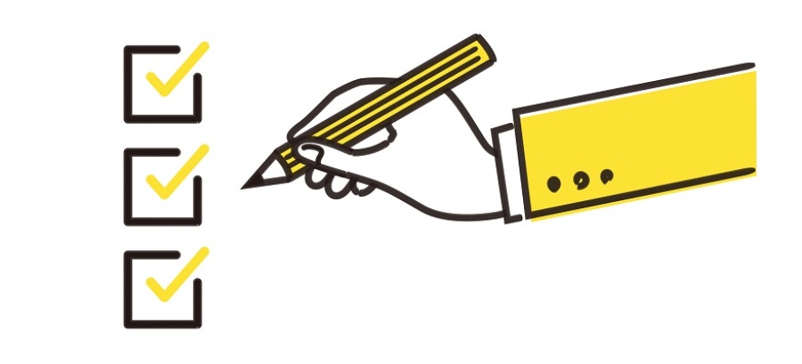 Drawing of hand putting three checkmarks in boxes.