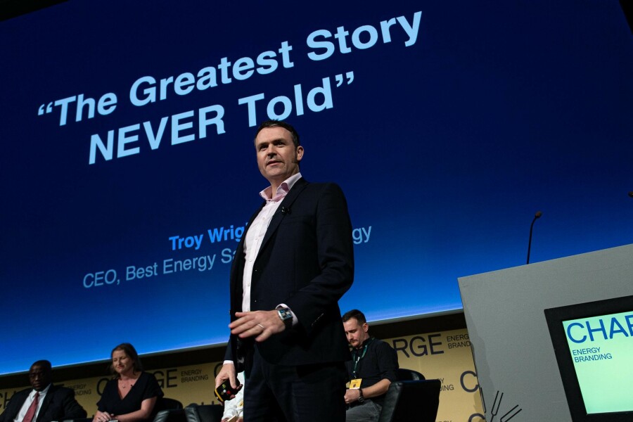 Troy Wrigley presenting at the International CHARGE Branding Conference, Iceland