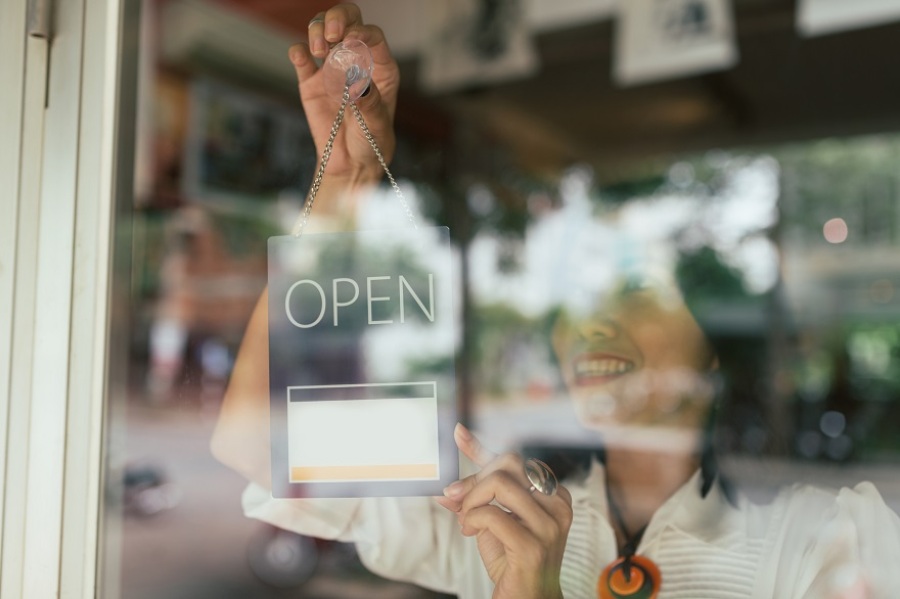 Hanging an Open Sign for a Business