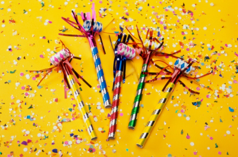 Party Horn Blowers and Confetti