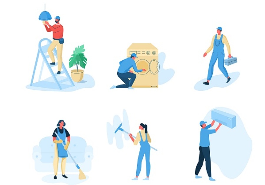Repair and Cleaning Service Workers Illustration