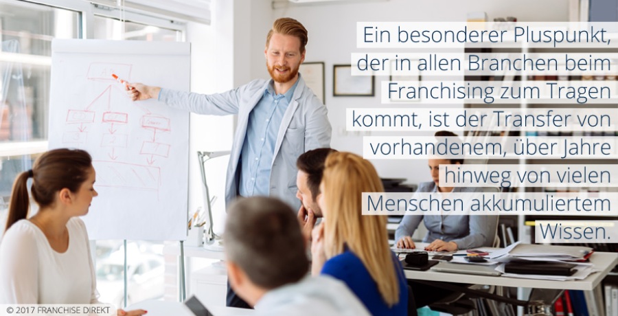 Ein besonderer Pluspunkt, der in allen Branchen beim Franchising zum Tragen kommt, ist der Transfer von vorhandenem, über Jahre hinweg von vielen Menschen akkumuliertem Wissen.